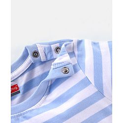 Babyhug Cotton Half Sleeves T-Shirt Lion & Stripes Print - White & Blue