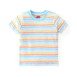 Babyhug Cotton Half Sleeves T-Shirt With Stripes & Marble Print Pack Of 3 - Blue & Peach