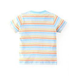 Babyhug Cotton Half Sleeves T-Shirt With Stripes & Marble Print Pack Of 3 - Blue & Peach