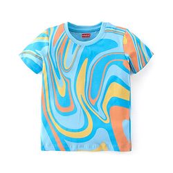 Babyhug Cotton Half Sleeves T-Shirt With Stripes & Marble Print Pack Of 3 - Blue & Peach
