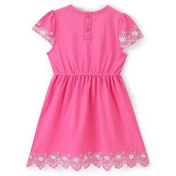 Babyhug 100% Cotton Half Sleeves Fit & Flare Frock with Floral Embroidery - Pink