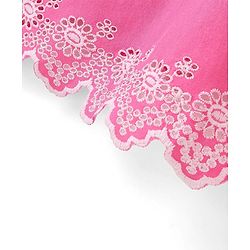 Babyhug 100% Cotton Half Sleeves Fit & Flare Frock with Floral Embroidery - Pink