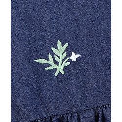 Babyhug Denim Half Sleeves Frock with Floral Embroidery and Pom Pom Detailing - Blue