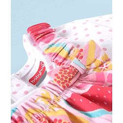 Babyhug 100% Cotton Knit Dungaree with Cap Sleeves Tee Set Floral & Fruity Print - Pink & White
