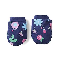Babyhug 100% Cotton Knit Mittens & Booties Floral Print - Navy Blue