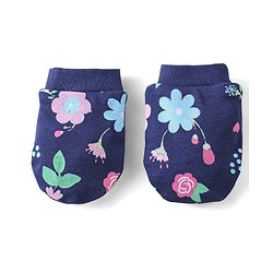 Babyhug 100% Cotton Knit Mittens & Booties Floral Print - Navy Blue