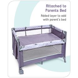 Babyhug Wonderland 2 in 1 Foldable Playpen Cum Travel Baby Cot with Mosquito Net - Grey| Easy Assembly| Compact Fold| Removable Cot Layer| Mesh Sides| Zipper Opening for Fun-play| Storage cum Carry Bag| Wheels with Lock| Attach to Parent Bed