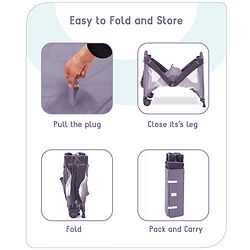 Babyhug Wonderland 2 in 1 Foldable Playpen Cum Travel Baby Cot with Mosquito Net - Grey| Easy Assembly| Compact Fold| Removable Cot Layer| Mesh Sides| Zipper Opening for Fun-play| Storage cum Carry Bag| Wheels with Lock| Attach to Parent Bed