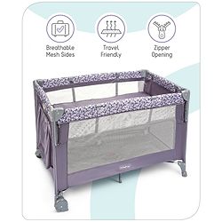 Babyhug Wonderland 2 in 1 Foldable Playpen Cum Travel Baby Cot with Mosquito Net - Grey| Easy Assembly| Compact Fold| Removable Cot Layer| Mesh Sides| Zipper Opening for Fun-play| Storage cum Carry Bag| Wheels with Lock| Attach to Parent Bed