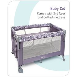 Babyhug Wonderland 2 in 1 Foldable Playpen Cum Travel Baby Cot with Mosquito Net - Grey| Easy Assembly| Compact Fold| Removable Cot Layer| Mesh Sides| Zipper Opening for Fun-play| Storage cum Carry Bag| Wheels with Lock| Attach to Parent Bed