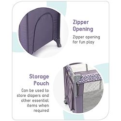 Babyhug Wonderland 2 in 1 Foldable Playpen Cum Travel Baby Cot with Mosquito Net - Grey| Easy Assembly| Compact Fold| Removable Cot Layer| Mesh Sides| Zipper Opening for Fun-play| Storage cum Carry Bag| Wheels with Lock| Attach to Parent Bed