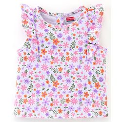 Babyhug 100% Cotton Knit Frill Sleeves Top & Layered Skirt Set Floral Print - White & Pink