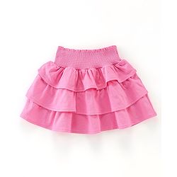 Babyhug 100% Cotton Knit Frill Sleeves Top & Layered Skirt Set Floral Print - White & Pink