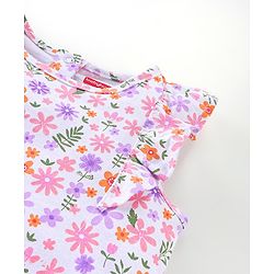 Babyhug 100% Cotton Knit Frill Sleeves Top & Layered Skirt Set Floral Print - White & Pink