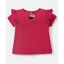 Babyhug 100% Cotton Knit Half Sleeves Tee with Graphic & Glitter Detailing - Fuchsia