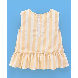 Babyhug Rayon Sleeveless Top With Striped & Lace Detailing - Yellow
