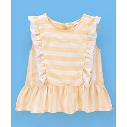 Babyhug Rayon Sleeveless Top With Striped & Lace Detailing - Yellow