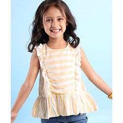 Babyhug Rayon Sleeveless Top With Striped & Lace Detailing - Yellow