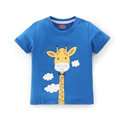 Babyhug Cotton Jersey Half Sleeves T-Shirt Giraffe Print - Blue