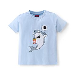 Babyhug Cotton Half Sleeves T-Shirt Shark Print - Blue