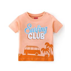 Babyhug Cotton Half Sleeves T-Shirt Surfing Club Print - Peach