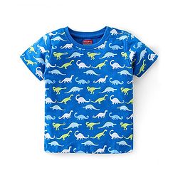 Babyhug Cotton Half Sleeves T-Shirt with Dino Print - Blue