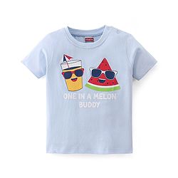 Babyhug Cotton Knit Half Sleeves T-Shirt Watermelon Print - Blue