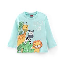 Babyhug Cotton Jersey Full Sleeves T-Shirt With Animals Print - Light Green