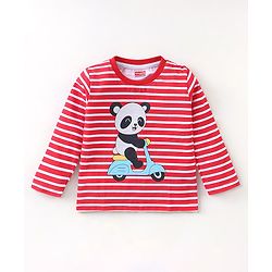 Babyhug Cotton Jersey Full Sleeves T-Shirt Panda Print - Red & White