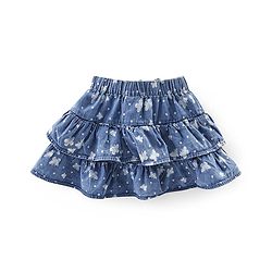 Babyhug Cotton Denim Mid Thigh Length Frill Skirt  Floral Print - Blue