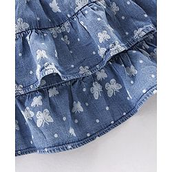 Babyhug Cotton Denim Mid Thigh Length Frill Skirt  Floral Print - Blue