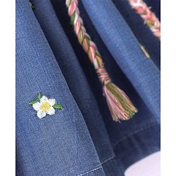 Babyhug 100% Cotton Mid Thigh Length Pleated Denim Skirt Floral Embroidery - Blue