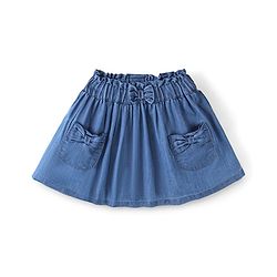 Babyhug 100% Cotton Mid Thigh Length Solid Color Denim Pleated Skirt with Bow Applique - Blue