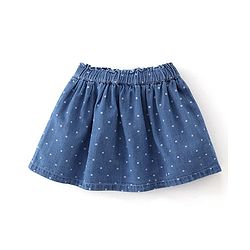 Babyhug Cotton Mid Thigh Skirt With Kitty Embroidery & Dots Print - Blue