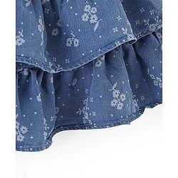 Babyhug Cotton Denim Mid Thigh Length Frill Skirt Floral Print - Blue
