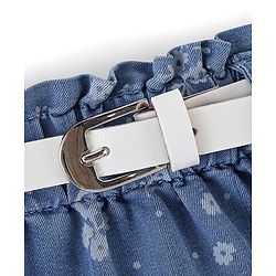 Babyhug Cotton Denim Mid Thigh Length Frill Skirt Floral Print - Blue
