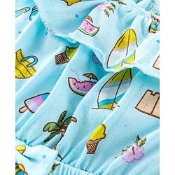Babyhug 100% Cotton Knitted Sleeveless Beach Theme Jumpsuit with Bow Applique - Mint