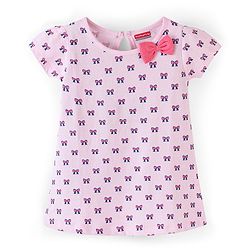 Babyhug 100% Cotton Half Sleeves Bow Print Knitted Frock with Bow Applique Pack Of 2 - Light Pink & Fuschia