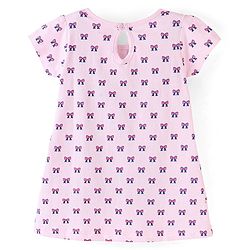 Babyhug 100% Cotton Half Sleeves Bow Print Knitted Frock with Bow Applique Pack Of 2 - Light Pink & Fuschia