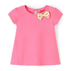 Babyhug 100% Cotton Half Sleeves Floral Print Knitted Frock with Bow Applique Pack Of 2 - Yellow & Fuschia