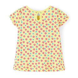 Babyhug 100% Cotton Half Sleeves Floral Print Knitted Frock with Bow Applique Pack Of 2 - Yellow & Fuschia