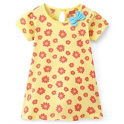 Babyhug 100% Cotton Knit Half Sleeves Floral Print Frock Pack of 2 - Yellow & Blue