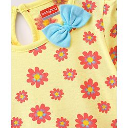 Babyhug 100% Cotton Knit Half Sleeves Floral Print Frock Pack of 2 - Yellow & Blue