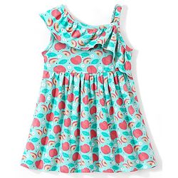 Babyhug 100% Jersey Cotton Knit Sleeveless Ruffled Frock with Fruity Print - Mint