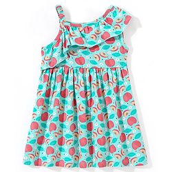 Babyhug 100% Jersey Cotton Knit Sleeveless Ruffled Frock with Fruity Print - Mint