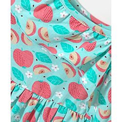 Babyhug 100% Jersey Cotton Knit Sleeveless Ruffled Frock with Fruity Print - Mint