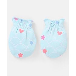 Babyhug 100% Cotton Mittens And Booties Heart & Star Print - Blue