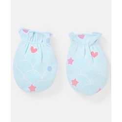 Babyhug 100% Cotton Mittens And Booties Heart & Star Print - Blue