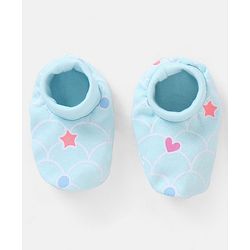 Babyhug 100% Cotton Mittens And Booties Heart & Star Print - Blue