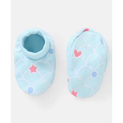Babyhug 100% Cotton Mittens And Booties Heart & Star Print - Blue